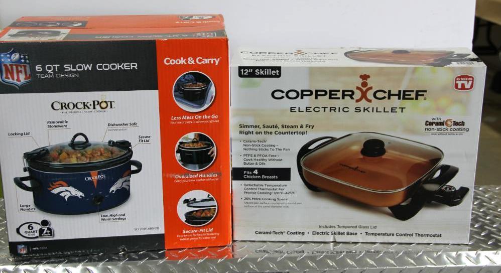 Copper Chef 12" Electric Skillet and 6 Qt. Broncos Crock Pot