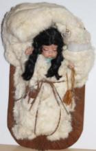 Beautiful Artist-Made Porcelain Sleeping Native American Baby Doll on Cradle Board