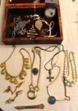 Selection of Costume Jewelry in Wood Box