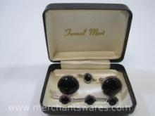 Silvertone and Black Formal Mart Cuff Link and Shirt Stud Set in Box