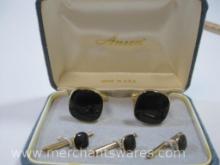 Goldtone and Black Anson Cuff link and Shirt Stud Set in Box