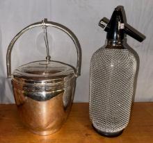 Mid Century Modern Chrome Ice Bucket and Seltzer Bottle