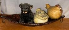 Tray with Bear, Squirrel and Pottery Chicken