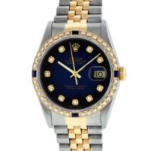 Rolex Mens Two Tone Blue Vignette Sapphire and Diamond Datejust Wristwatch