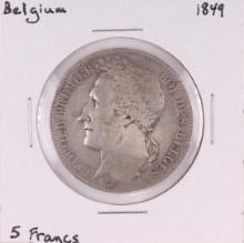 1849 Belgium 5 Francs Silver Coin