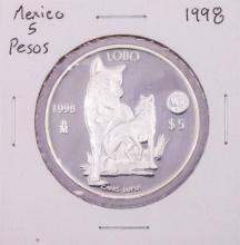 1998 Mexico 5 Pesos Proof Canis Lupus Silver Coin