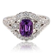 1.49 ctw Pink Sapphire and 0.56 ctw Diamond 18K White Gold Ring