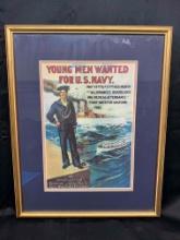 US Navy Recruitment Young Men Wanted Framed Poster 17x20