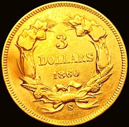 1860-S $3 Gold Piece CHOICE AU