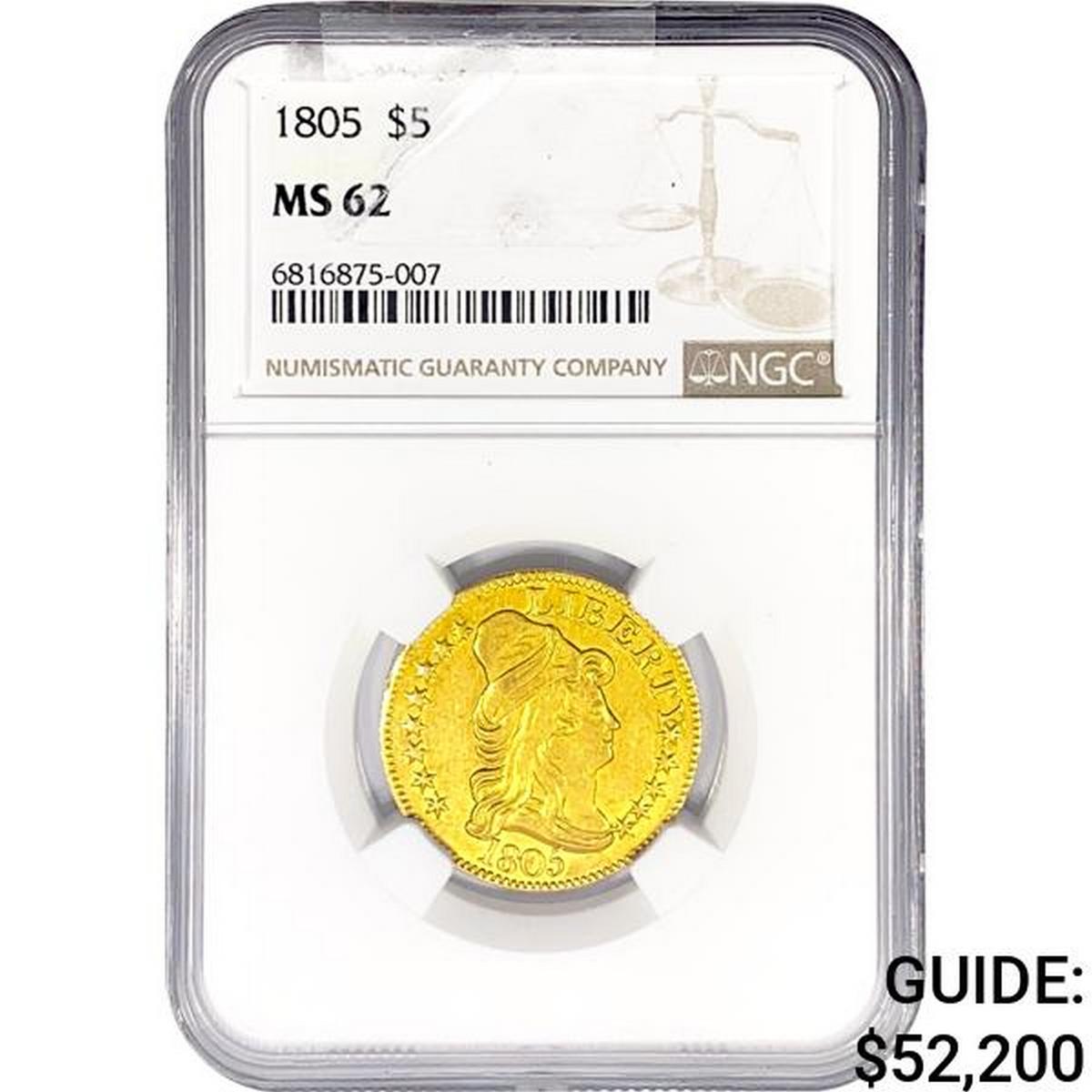 1805 $5 Gold Half Eagle NGC MS62