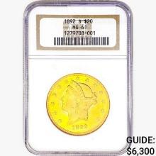 1892-S $20 Gold Double Eagle NGC MS61