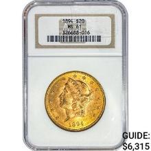 1894 $20 Gold Double Eagle NGC MS61