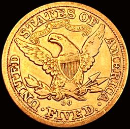 1880-CC $5 Gold Half Eagle CLOSELY UNCIRCULATED