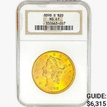 1898-S $20 Gold Double Eagle NGC MS61