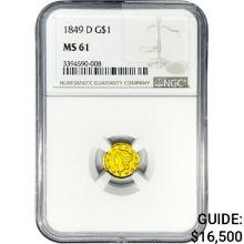 1849-D Rare Gold Dollar NGC MS61