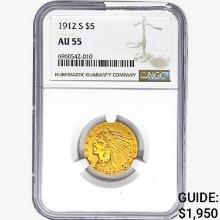 1912-S $5 Gold Half Eagle NGC AU55