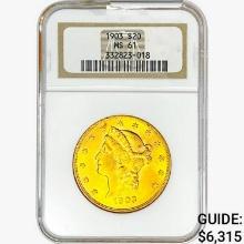 1903 $20 Gold Double Eagle NGC MS61