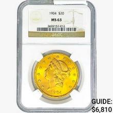 1904 $20 Gold Double Eagle NGC MS63