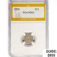 1859 Silver Three Cent PGA MS64