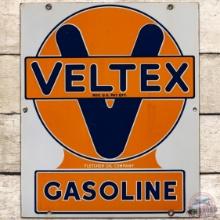 Veltex Gasoline Fletcher Oil Co SS Porcelain Pump Plate Sign