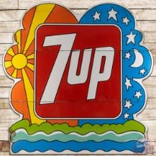 1972 Seven-Up 12' Die Cut SS Tin Billboard Sign "Peter Max Style"