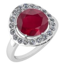 Certified 4.08 Ctw Ruby And Diamond Halo Ring 14K White Gold