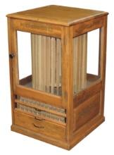 Spool Cabinet, Revolving Potter's Silks, paneled wood w/glass door & side
