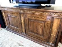 Credenza 90" 27" X 42", with Beautiful Marquetry, (Note: TV NOT included) Showroom Sample, To Be ick