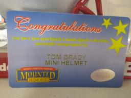 Tom Brady of the New England Patriots signed auto mini football helmet Mounted Memories COA