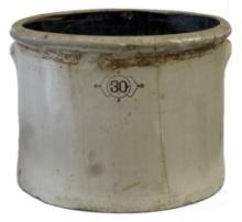 Antique 30-Gallon Molded Handle Stoneware Crock