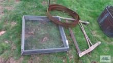 Antique one man saw, sifter and barrel rings