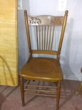 Vintage Oak Hip Rest Spindle Back Side Chair with Leather Seat