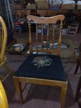 Vintage Hard Rock Maple Spindle Back Side Chair with Needlepoint Seat