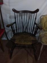 Antique Spindle Back Arm Chair with Rush Bottom Seat