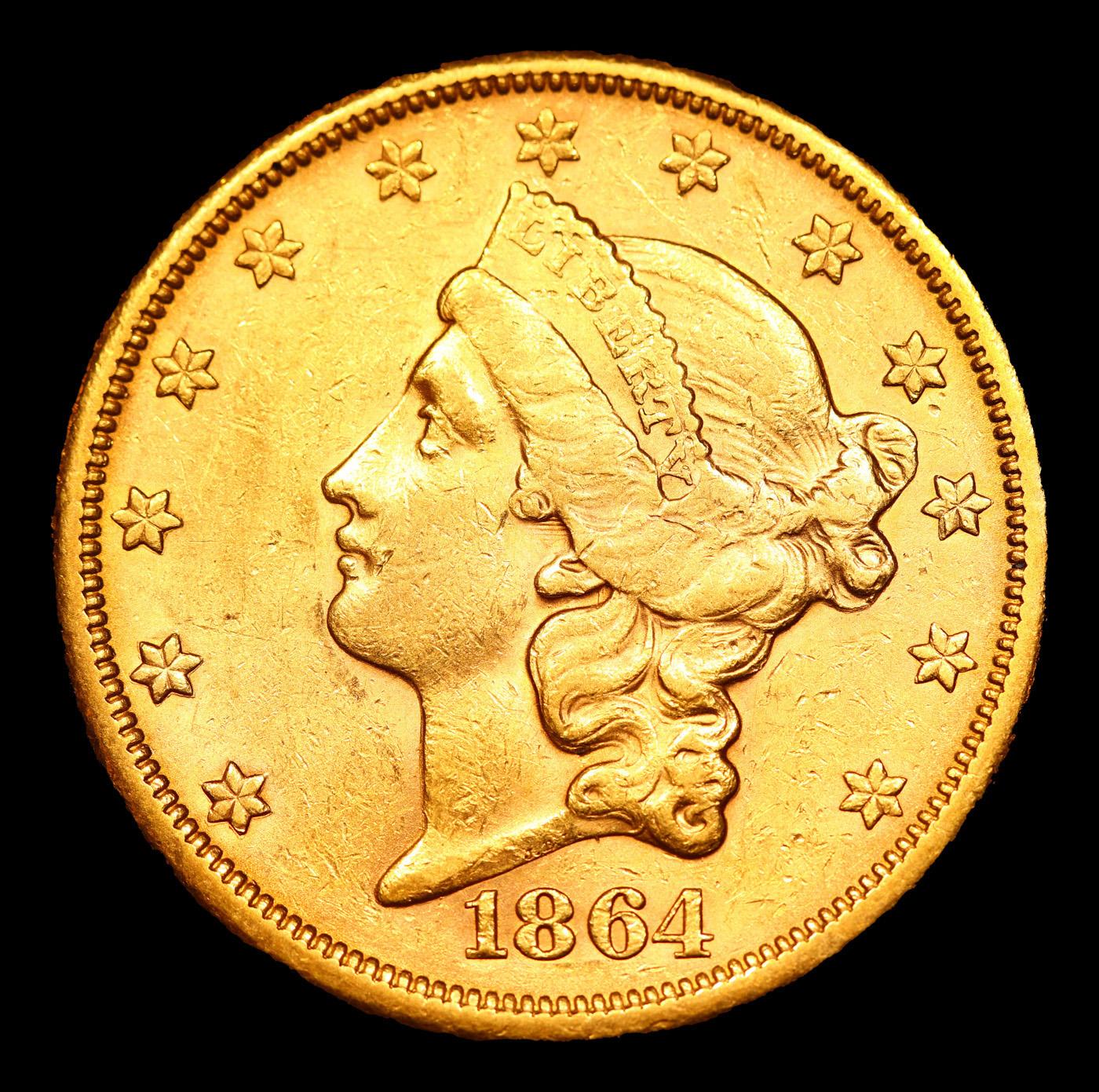 ***Auction Highlight*** 1864-s Gold Liberty Double Eagle $20 Graded ms61+ By SEGS (fc)