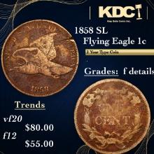 1858 SL Flying Eagle Cent 1c Grades f details