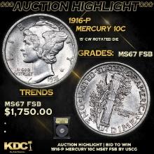 ***Auction Highlight*** 1916-p Mercury Dime 10c Graded GEM++ FSB By USCG (fc)