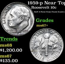 1959-p Roosevelt Dime Near Top Pop! 10c Graded ms67+ BY SEGS