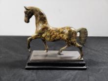 Galloping Horse Cast Metal Sculpture on Wood Base, 13in H
