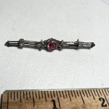 Antique Sterling Silver Pin with Pink Stone