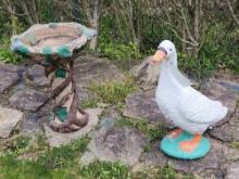 Concrete goose & birdbath