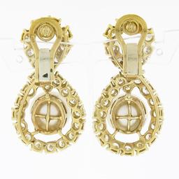 Vintage 18K Gold 9.5 ctw Prong Round Diamond Pearl Infinity Figure 8 Drop Earrin