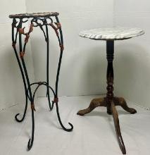Metal Plant Stand & Marble Top Table